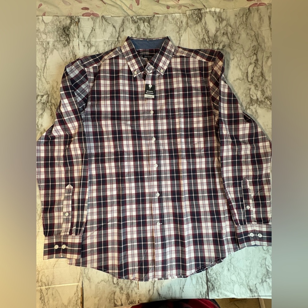 GEORGE New w/o tags Men's Blue red plaid button down classic fit sz medium 38-40